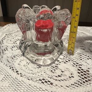 Vintage Glass Angel Candle Holder with Red Candle